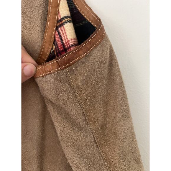 VTG Brittania Leather Suede Cargo Safari Utility Hunting Western Vest Flannel L - Picture 4 of 8